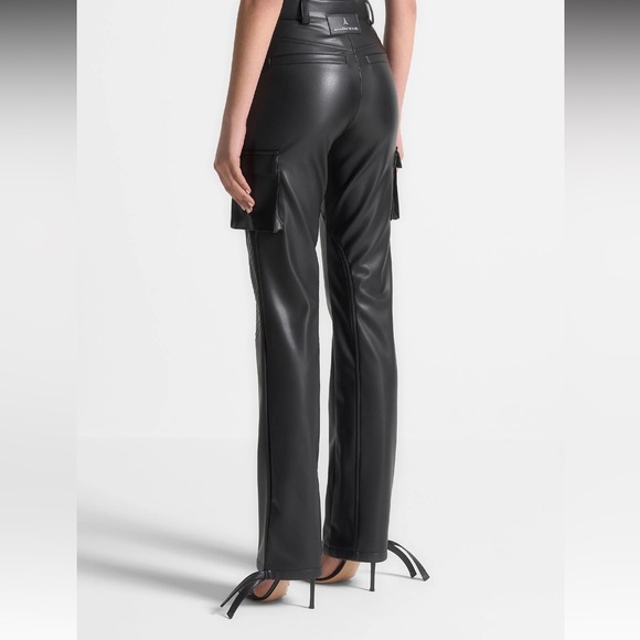 Vegan Leather Biker Trousers - Black - Picture 2 of 4